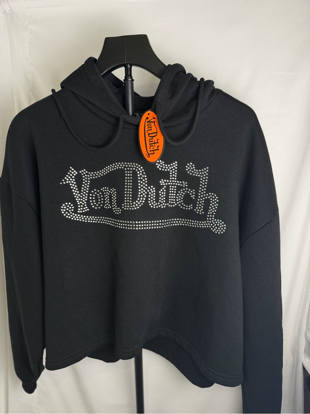 Von Dutch Black Rhinestone Logo Hoodie M